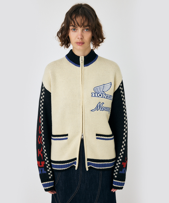 11 / HRC (HONDA)|ニット・セーター【30%オフセール】ホンダ HRC MOUSSY ジャガード ニットカーディガン IVOY  F1オフィシャルグッズストア EURO SPORTS公式通販