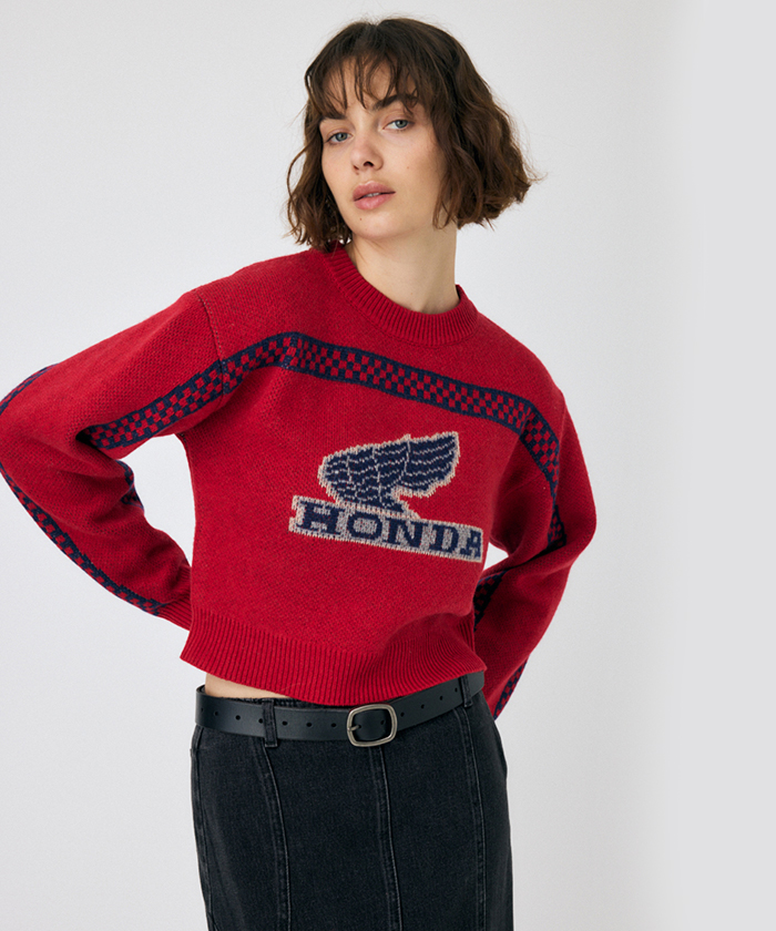 11 / HRC (HONDA)|ニット・セーター【30%オフセール】ホンダ HRC MOUSSY JACQUARD ニットトップス レッド  F1オフィシャルグッズストア EURO SPORTS公式通販