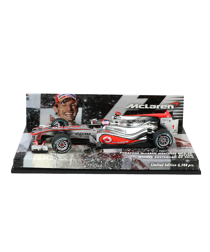 【海外並行品】ミニチャンプス 1/43スケール ボーダフォン マクラーレン メルセデス MP4-25 ジェンソン・バトン　2010年オーストラリアGP優勝拡大画像