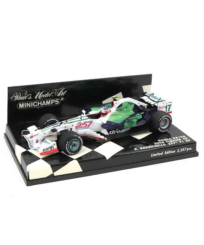 28 HONDA（ホンダ）|1/43スケール|【海外並行品】ミニチャンプス 1/43スケール ホンダ RA108 ルーベンス・バリチェロ 2008年トルコGP  F１参戦257戦 記念｜EURO SPORTS公式通販