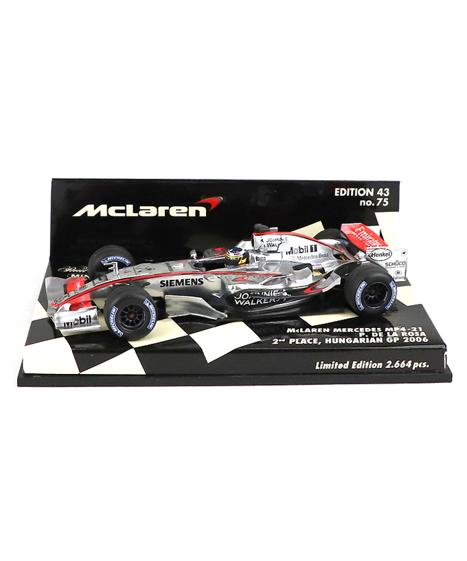 【海外並行品】ミニチャンプス 1/43スケール マクラーレン メルセデス MP4-21 ペドロ・デ・ラ・ロサ 2006年ハンガリーGP2位表彰台拡大画像