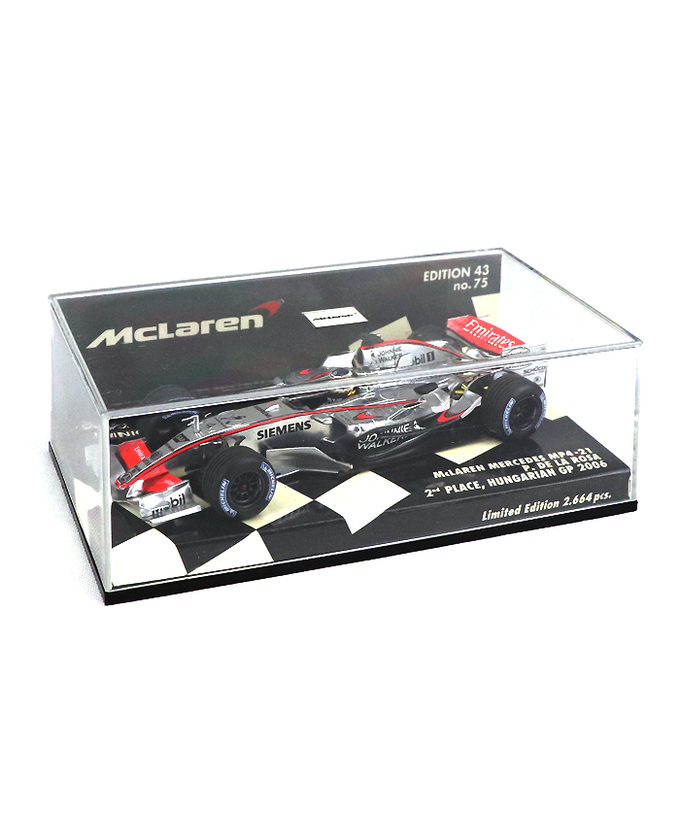 【海外並行品】ミニチャンプス 1/43スケール マクラーレン メルセデス MP4-21 ペドロ・デ・ラ・ロサ 2006年ハンガリーGP2位表彰台拡大画像