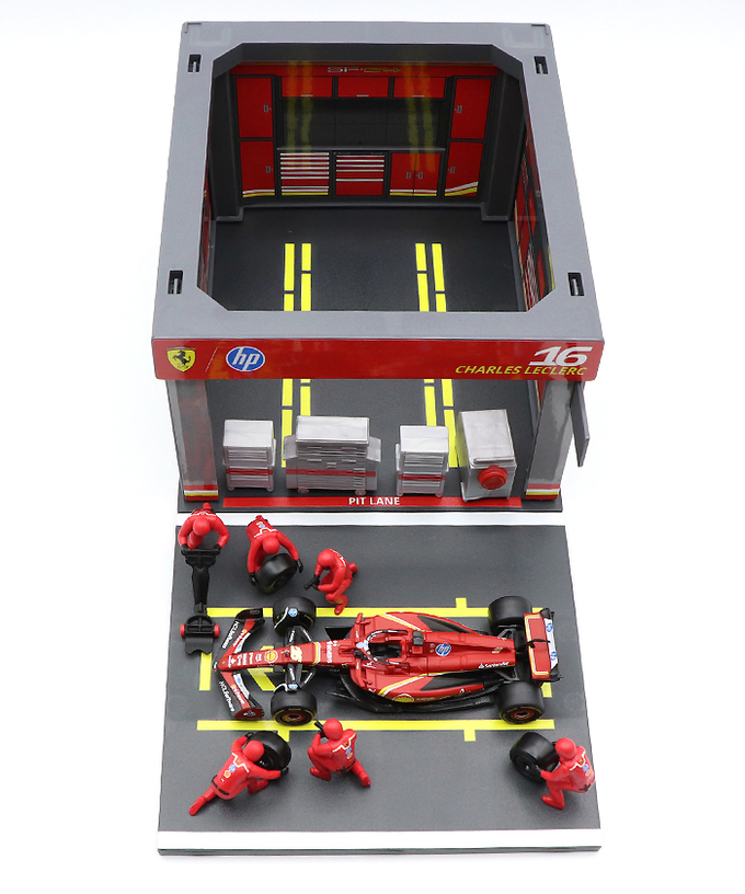 ブラゴ 1/43スケール スクーデリア フェラーリ SF24 シャルル・ルクレール ジオラマ ピットストップセット拡大画像